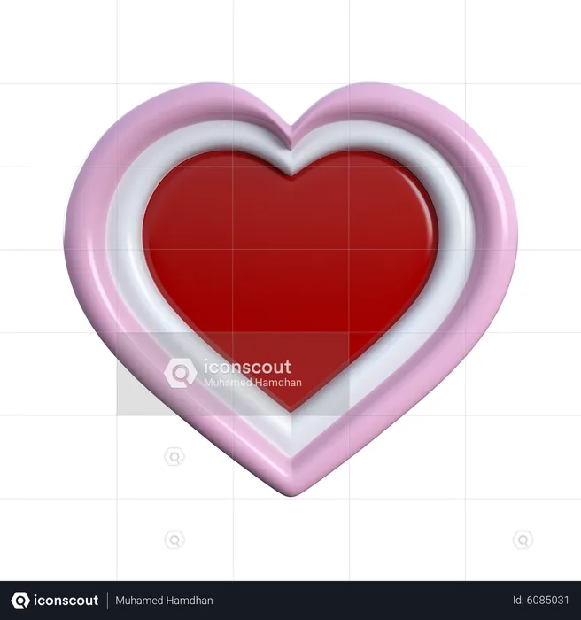 Pink White Red Heart  3D Icon