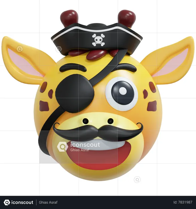 Émoticône girafe capitaine pirate Emoji 3D Icon