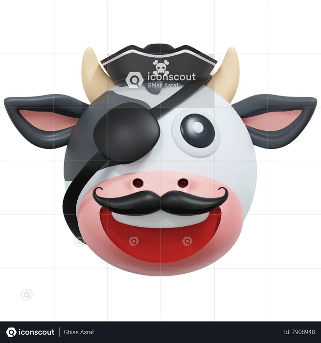 Pirate Cow Emoji 3D Icon