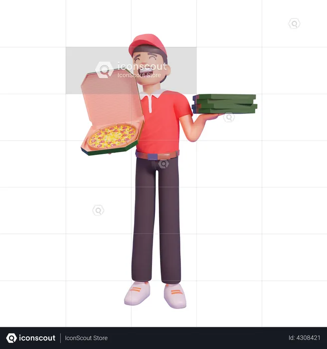 Pizza delivery boy  3D Illustration