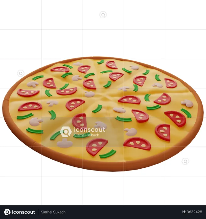 Pizza mit Pilzen  3D Illustration