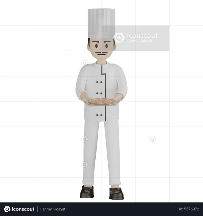 Chef masculino preparou pizza  3D Illustration