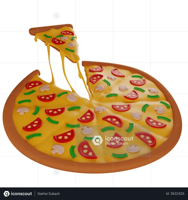 Pizza Quente Com Cogumelos Com Queijo Alongado  3D Illustration