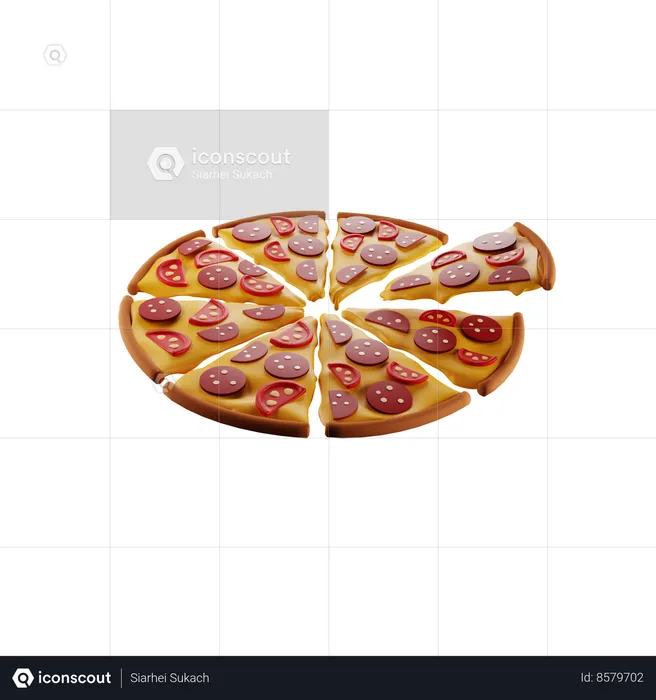 Pizza en rodajas  3D Icon