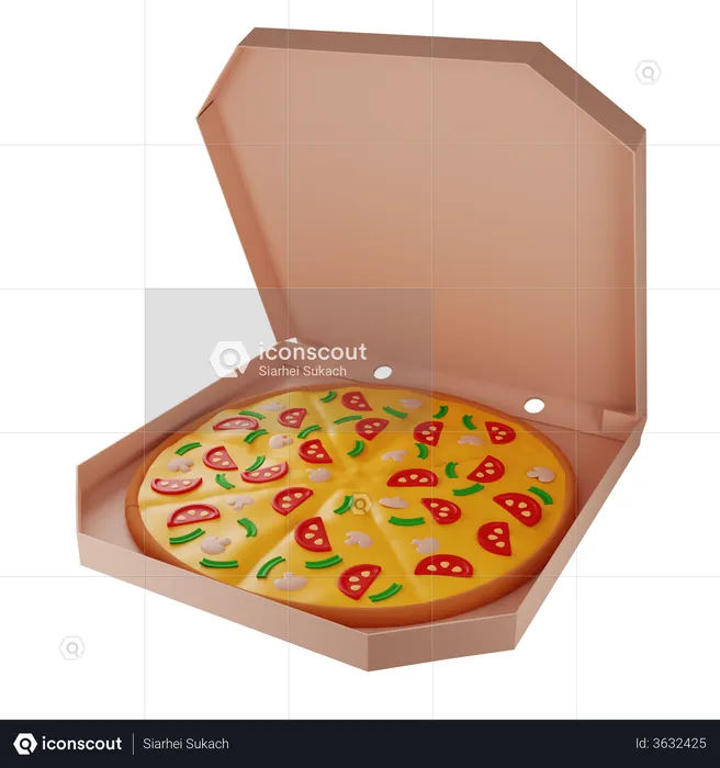 Pizza With Mushrooms In A Cardboard Box  3D Illustration