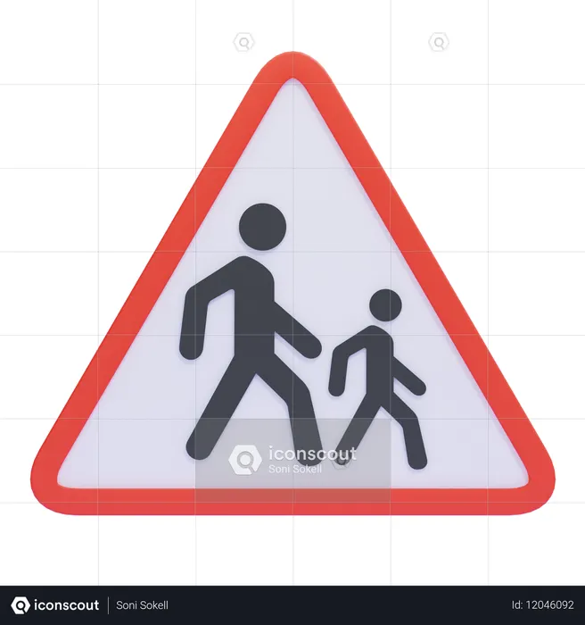 Crianças atravessando placa de alerta  3D Icon
