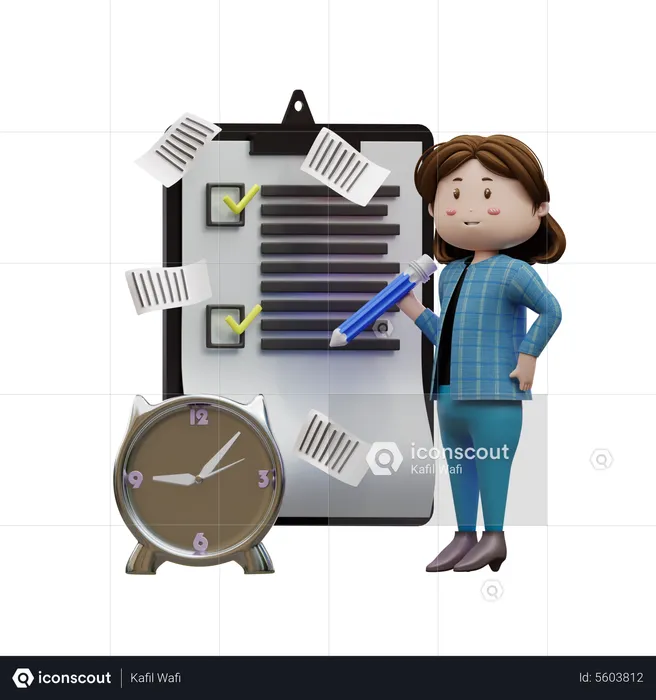 Femme faisant un emploi du temps  3D Illustration