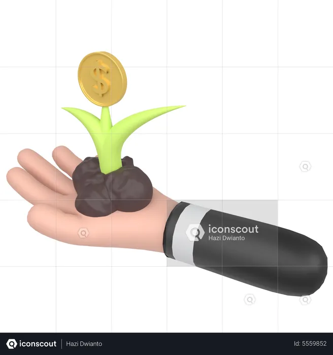 Planta de dólar en mano  3D Icon