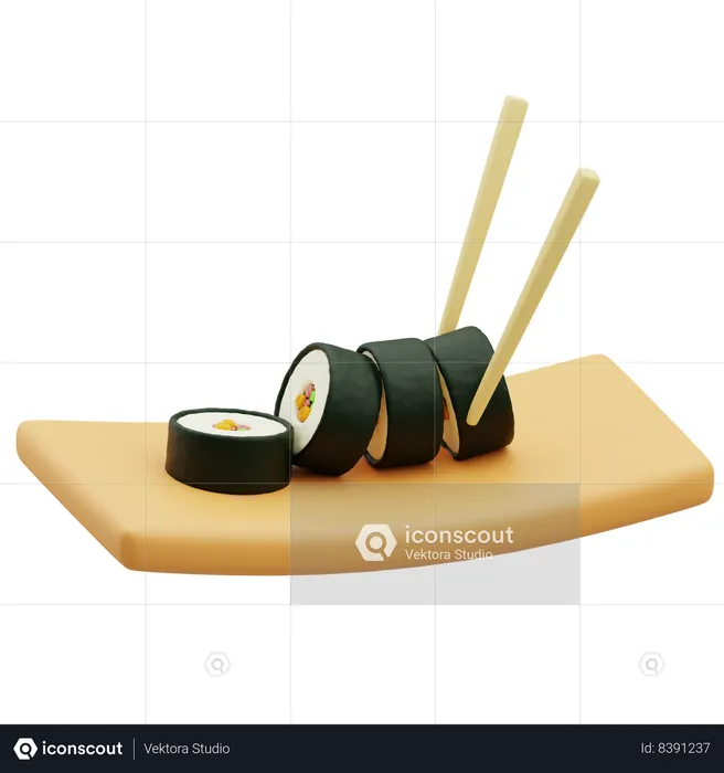 Plate Of Rice Sushi  3D Icon