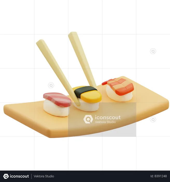 Plate Of Salmon Sushi  3D Icon