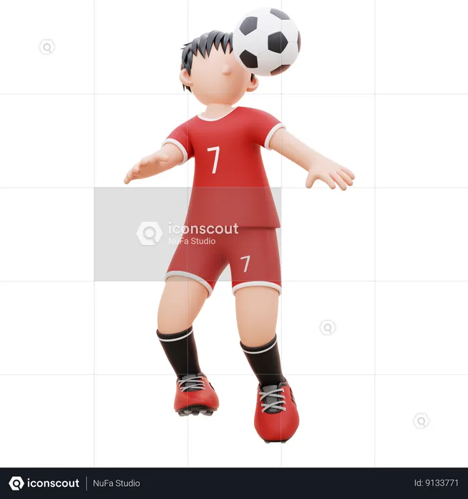 Player Hits The Ball With Head  3D Illustration