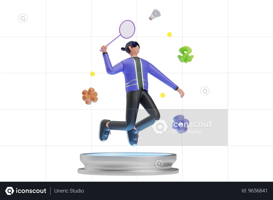 Playing badminton in metaverse  3D Illustration