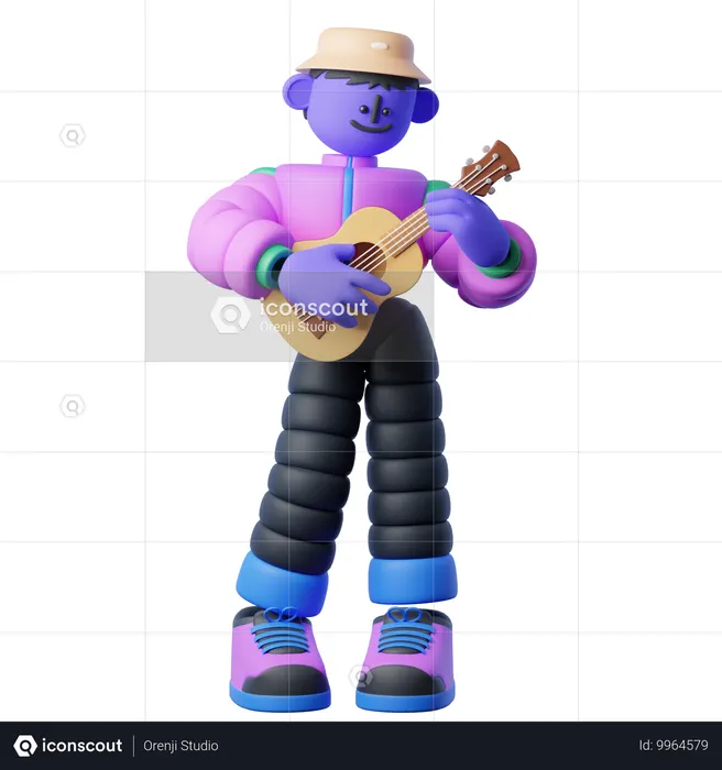 Playing Ukulele  3D Illustration