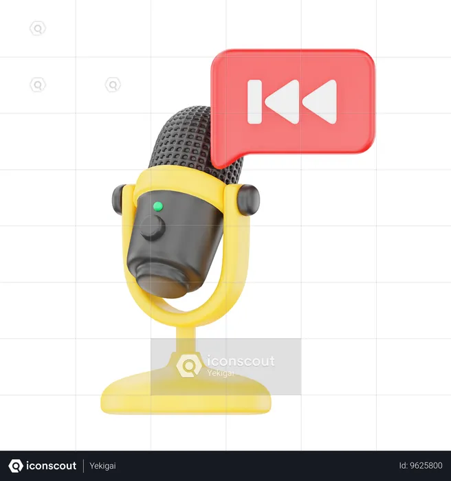 Podcast with Rewind Button  3D Icon