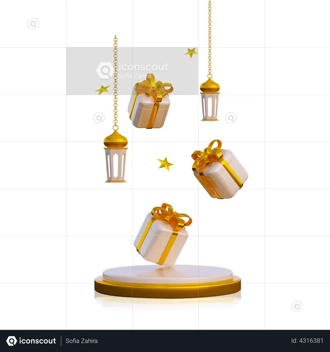 Podio De Ramadán Con Caja De Regalo  3D Icon