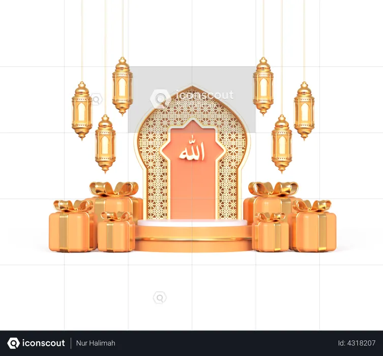Podio De Ramadán Con Caja De Regalo  3D Icon