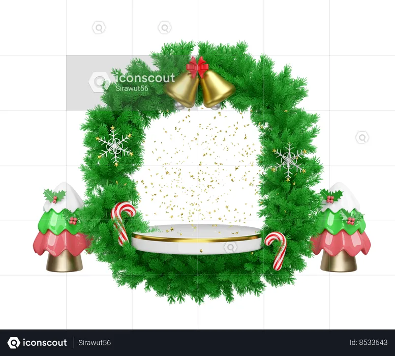 Podium empty with arch pine leaves  3D Illustration