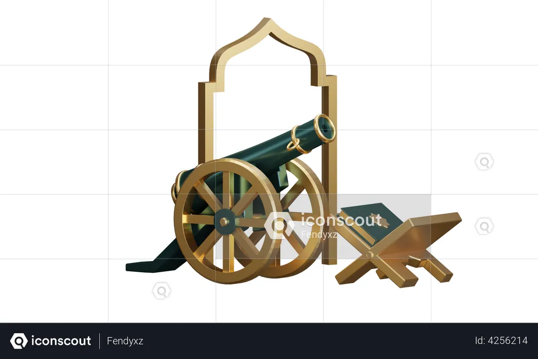 Podium For Ramadan Cannon And Quran  3D Illustration