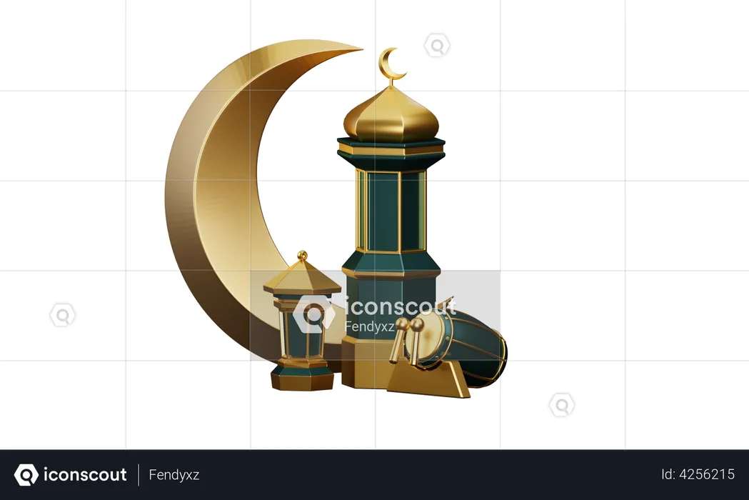 Podium For Ramadan Drums And Mosque  3D Illustration