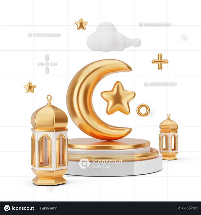 Podium For Ramadan With Crescent  3D Illustration