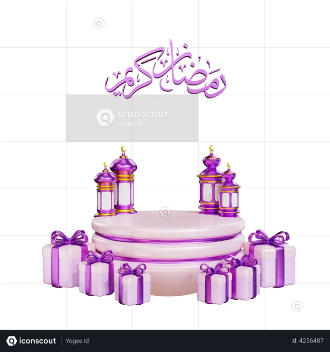 Podium For Ramadan With lantern and Giftbox  3D Illustration