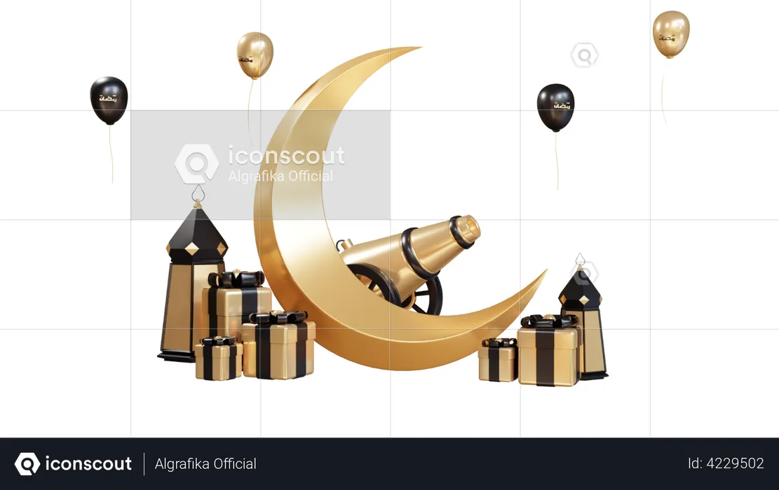Podium For Ramadan With Moon and Gift  3D Illustration