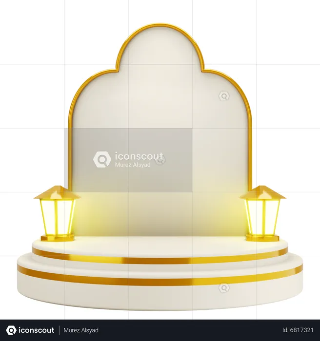 Podium de mosquée élégant blanc doré  3D Illustration