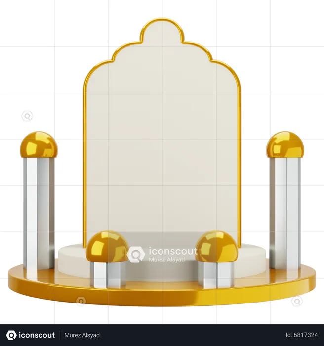 Podium de mosquée élégant blanc doré  3D Illustration