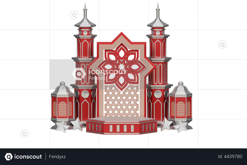 Podium, Ramadan, Mit, Lampion, Und, Moschee, Verziehrung  3D Illustration