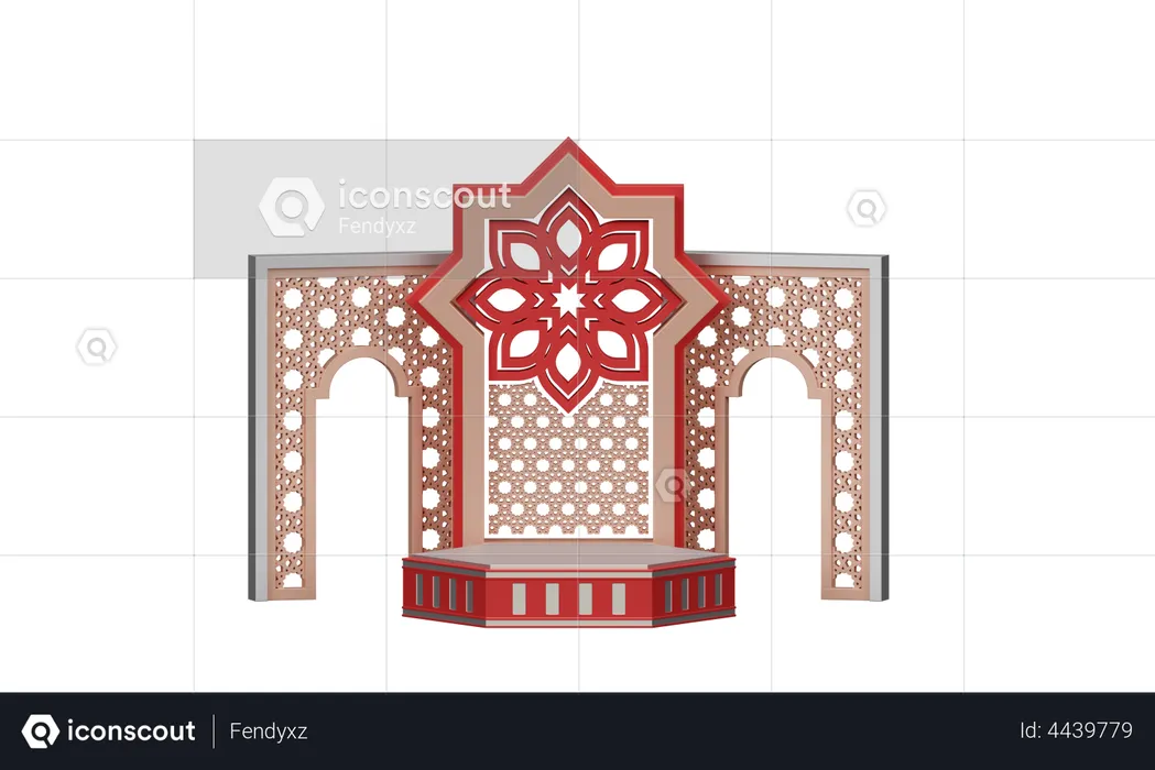 Podium Ramadan With Islamic Frame And Mosque Ornament  3D Illustration