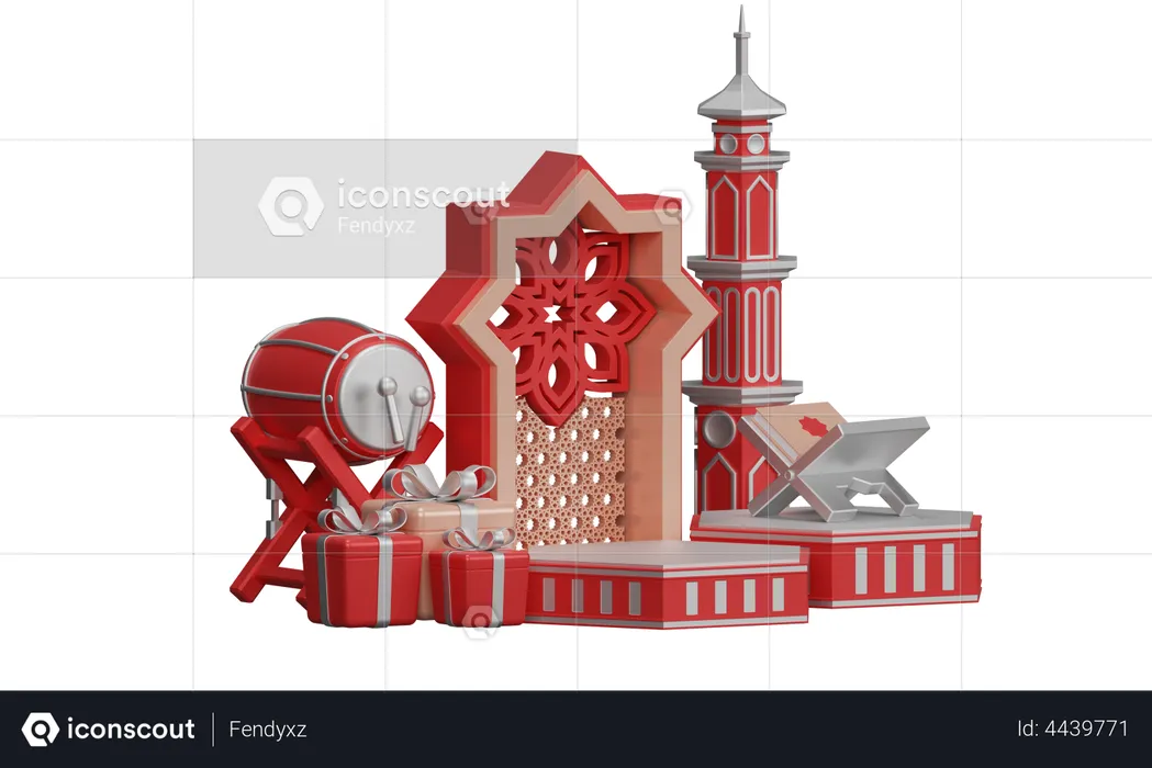 Podium Ramadan With Mosque Ornament  3D Illustration