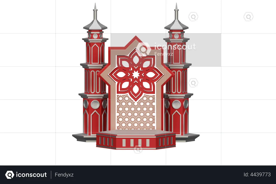 Podium Ramadan With Mosque Ornament  3D Illustration
