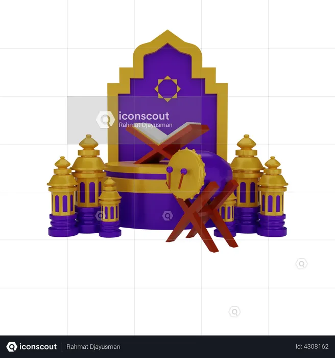 Podium with Islamic Decoration  3D Illustration