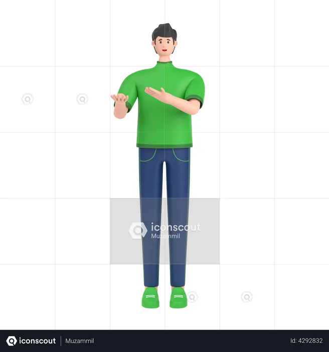 Boy presenting something while standing and smiling  3D Illustration