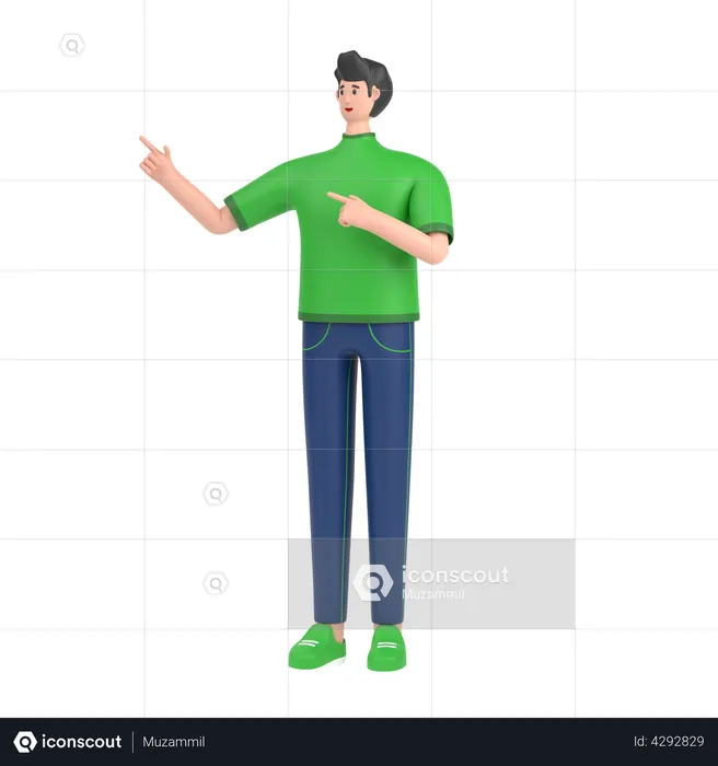 Boy pointing something on his right side  3D Illustration