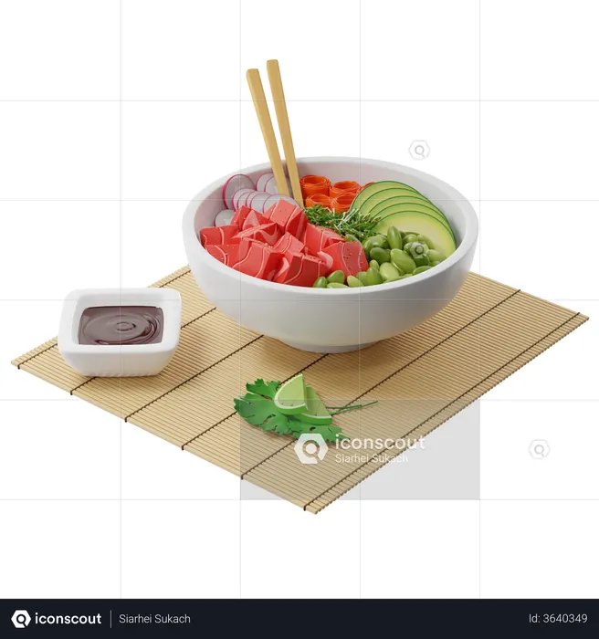 Poke bowl with raw fish  3D Illustration