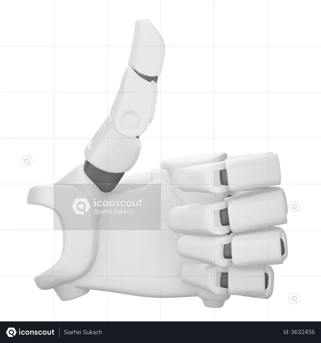 Polegar para cima, mão robótica  3D Illustration