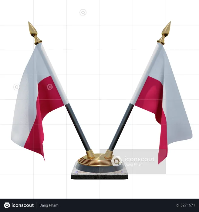 Polen Doppelter (V) Tischflaggenständer Flag 3D Icon