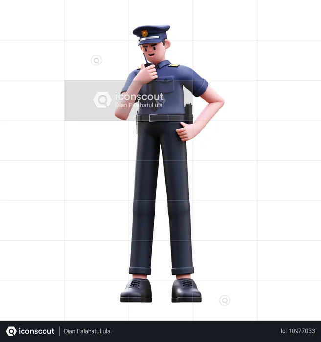 Police Man Doing Talking On Walkie Talkie  3D Illustration