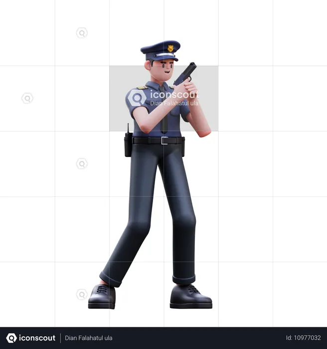 Police Man Holding Pistol  3D Illustration