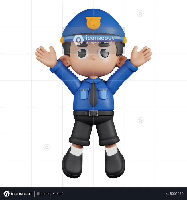 Policeman Doing Jumping Celebration  3D Illustration