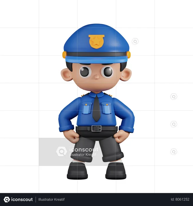 Policeman In Hero Stance  3D Illustration