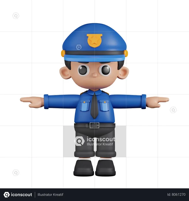 Policeman In T Pose  3D Illustration