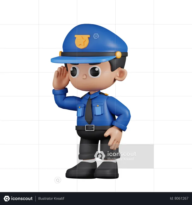 Policeman Looking  3D Illustration