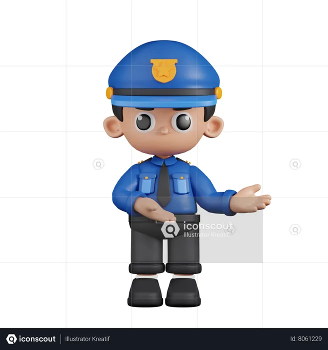 Policeman Pointing To Something  3D Illustration