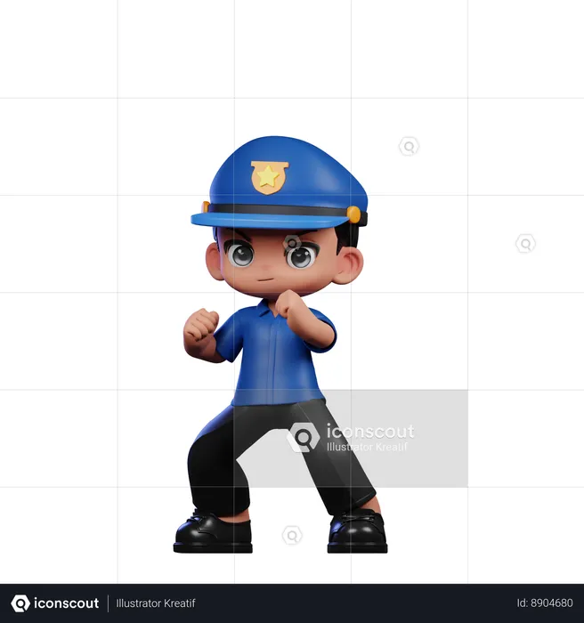 Policeman Ready To Fight  3D Illustration