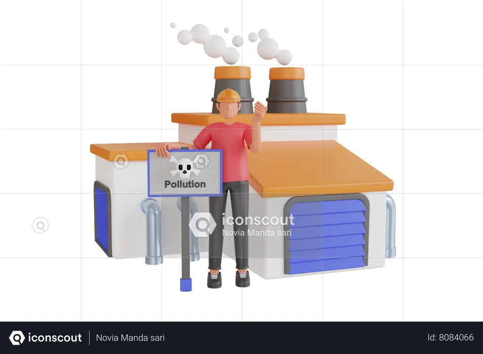 Pollution Smoke Emitting From Factory Smokestacks  3D Illustration
