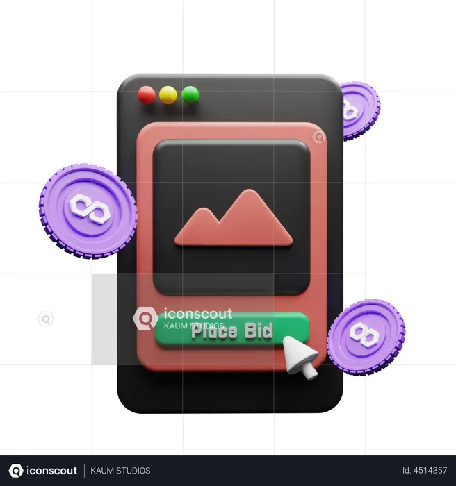 Polygon NFT Bid  3D Illustration