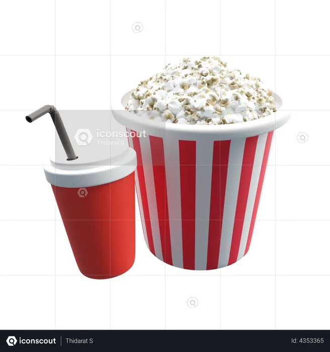 Pop-corn avec boisson  3D Illustration