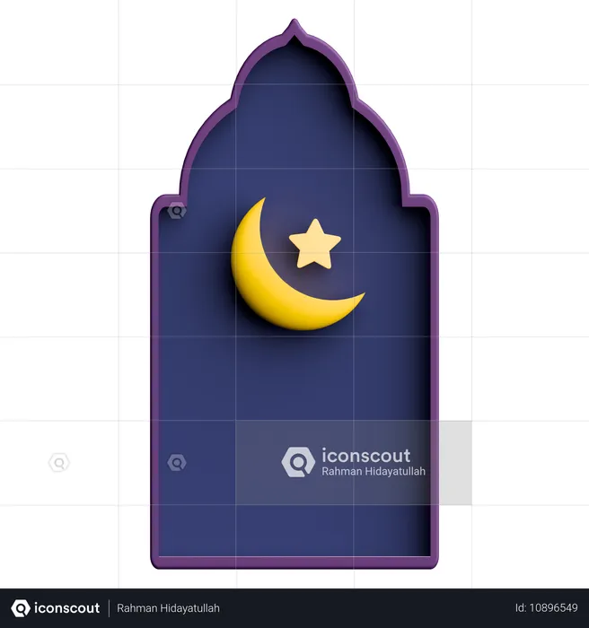 Porta da Mesquita com Lua Crescente e Estrela Celebração do Ramadã  3D Icon